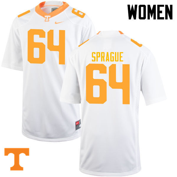 Women #64 Tommy Sprague Tennessee Volunteers College Football Jerseys-White